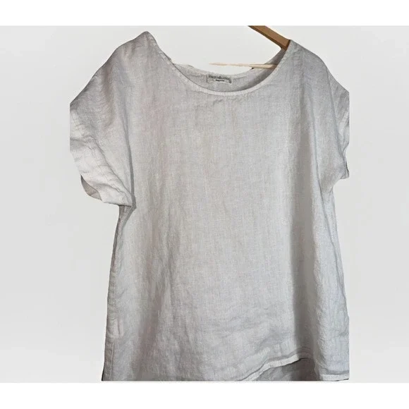 Terzo Millennio Sand 100% Linen Short Sleeve Hi-Low Hem Tunic Top Size Small - Picture 2 of 5